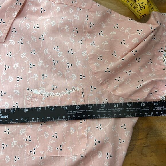 Boca Bay Women's Pink Eyelet Floral Snap Short Sleeve Shirt Sz XXL Lace Trim - Picture 5 of 9